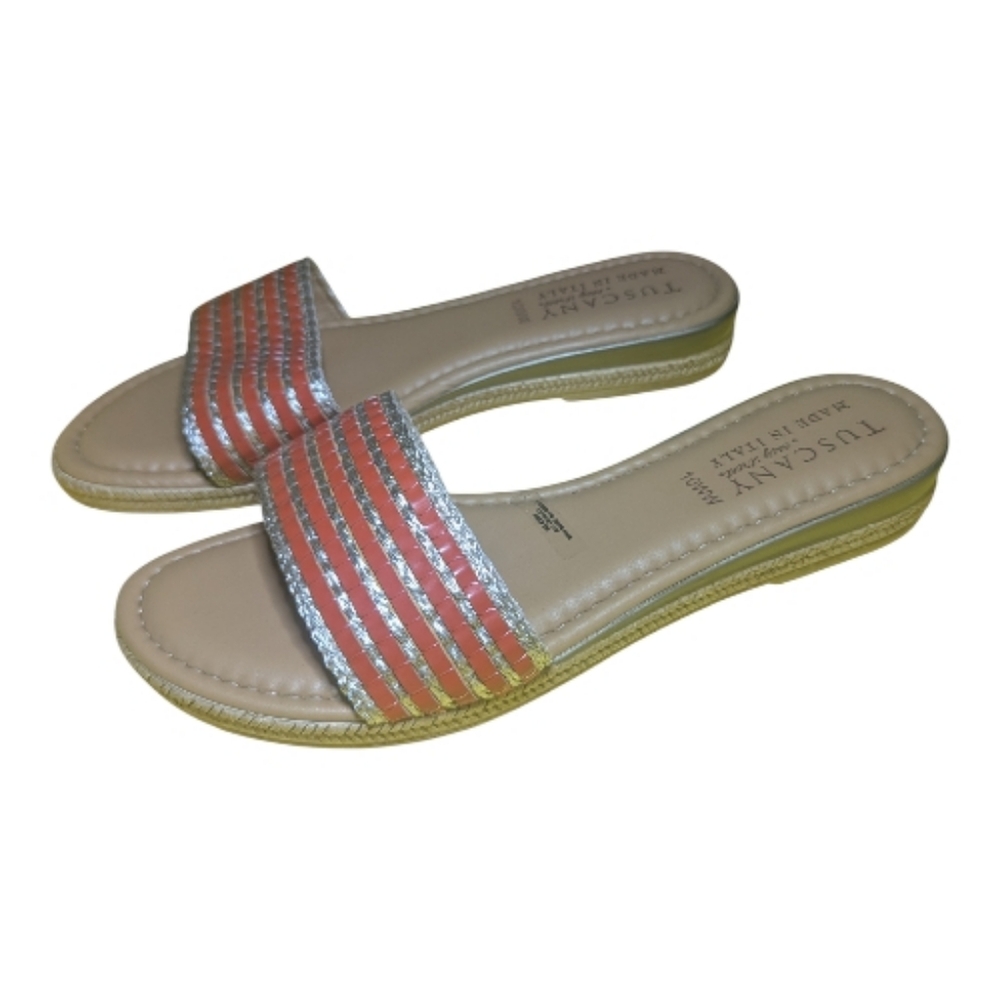 Tuscany Easy Street Women's Sandals Size 10 W Metallic Orange Stripe Slides